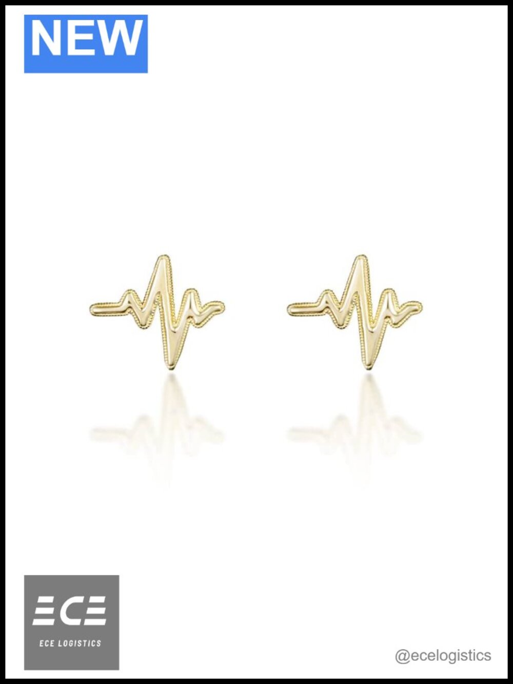 10K or 14K Yellow Gold Cardiogram Lifeline Pulse EKG Heartbeat Stud Earrings